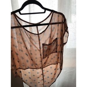 Lush Polka Dot Chiffon Short Sleeve Crop Top